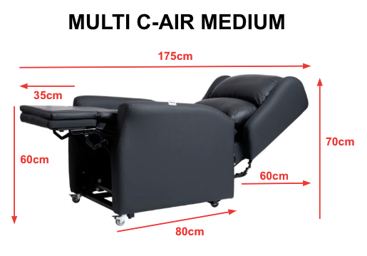 Multi C-Air 158kg (M/L) 127kg (S) SWL: Tilt in space, Rise & Recline Chair