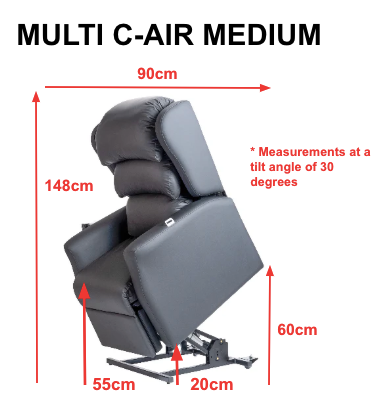 Multi C-Air 158kg (M/L) 127kg (S) SWL: Tilt in space, Rise & Recline Chair